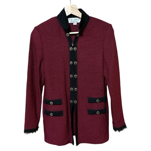 EUC - St. John Collection Wool Tweed Long Jacket womens 2, faux fur - Picture 1 of 3